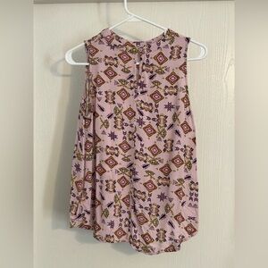 Elodie | Juniors purple geometric high-neck sleeveless blouse.  | Size Large